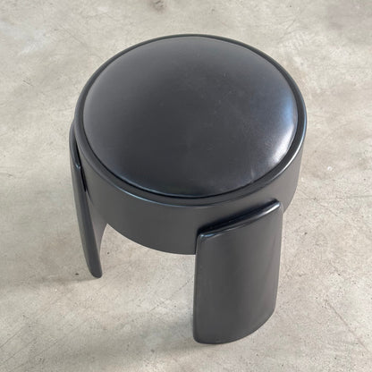Sculptural Black Ash Wood Stool with Premium G. A. Full-Grain Leather, FORME Stools