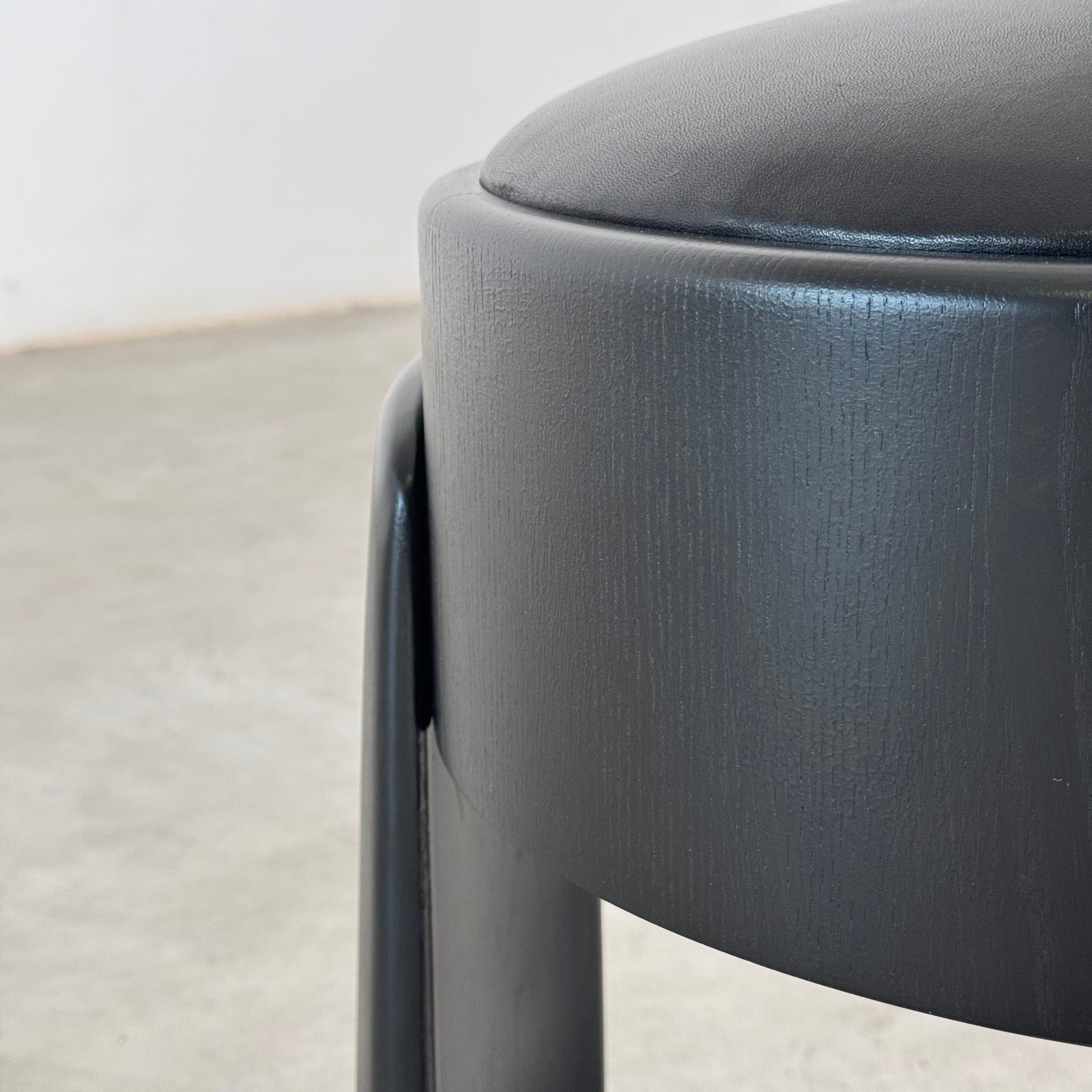 Sculptural Black Ash Wood Stool with Premium G. A. Full-Grain Leather, FORME Stools
