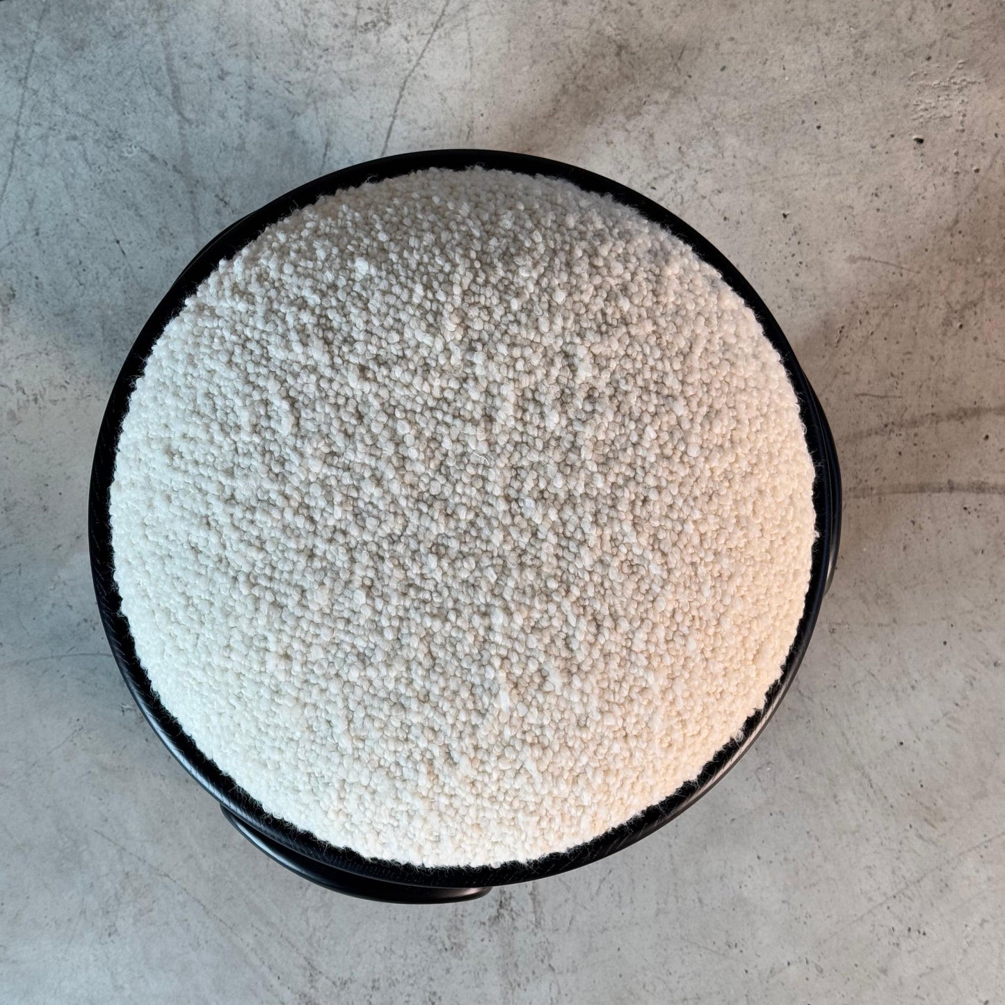 Sculptural Pair of Black Ash Wood Stools with Dedar Milano Boucle Ivory by FORME Stools