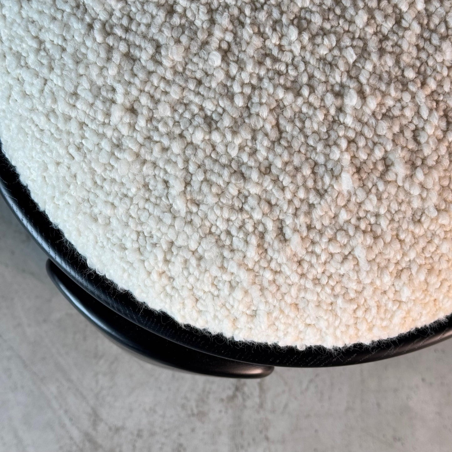 Sculptural Pair of Black Ash Wood Stools with Dedar Milano Boucle Ivory by FORME Stools