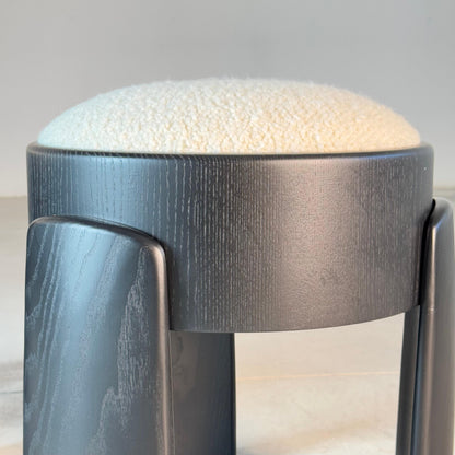 Sculptural Pair of Black Ash Wood Stools with Dedar Milano Boucle Ivory by FORME Stools
