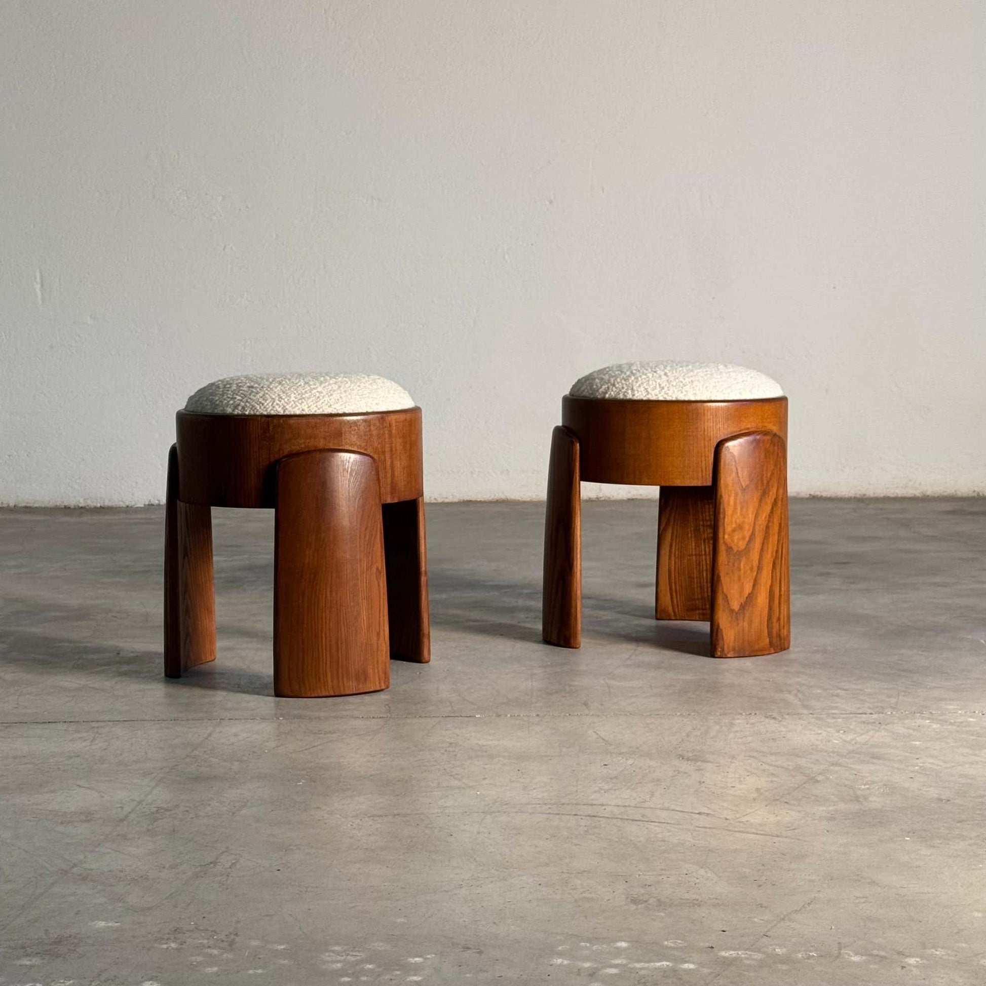 Sculptural Wooden Stools with Dedar Boucle Fabric by Forme Stools