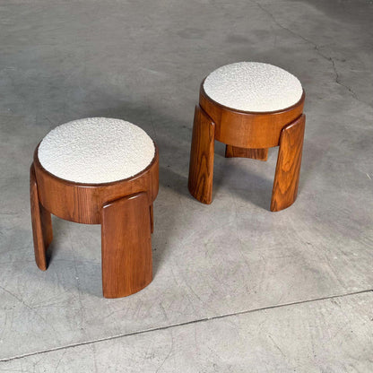 Sculptural Wooden Stools with Dedar Boucle Fabric by Forme Stools