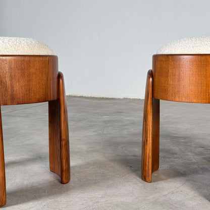 Sculptural Wooden Stools with Dedar Boucle Fabric by Forme Stools