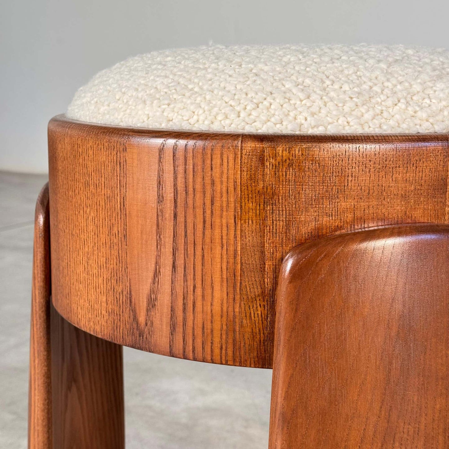 Sculptural Wooden Stools with Dedar Boucle Fabric by Forme Stools