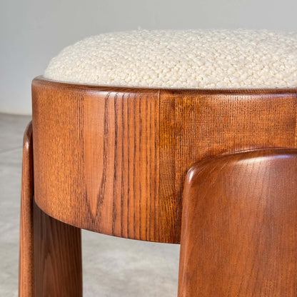Sculptural Wooden Stools with Dedar Boucle Fabric by Forme Stools