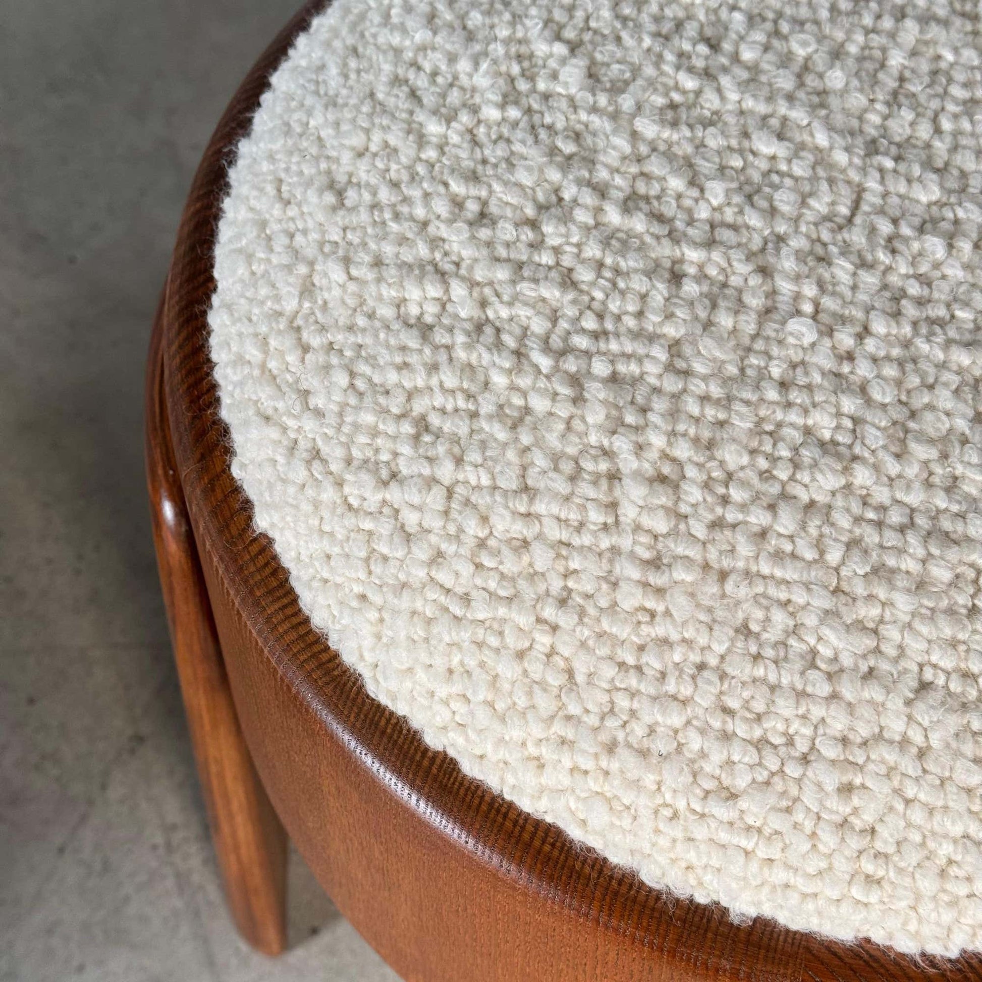 Sculptural Wooden Stools with Dedar Boucle Fabric by Forme Stools