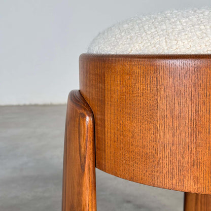 Sculptural Wooden Stools with Dedar Boucle Fabric by Forme Stools
