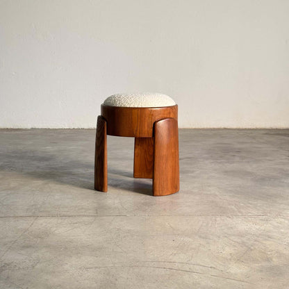 Sculptural Wooden Stools with Dedar Boucle Fabric by Forme Stools