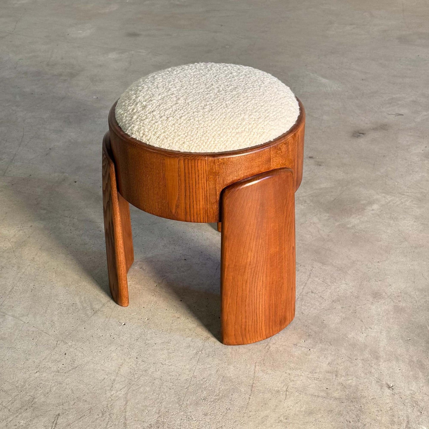 Sculptural Wooden Stools with Dedar Boucle Fabric by Forme Stools