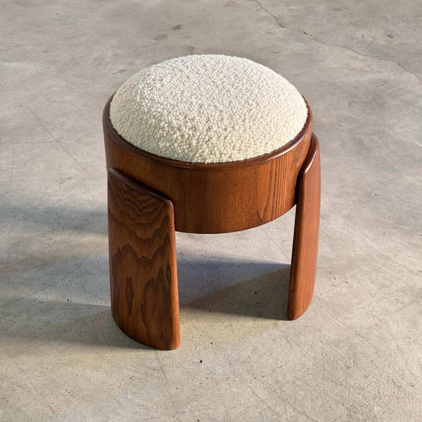 Sculptural Wooden Stools with Dedar Boucle Fabric by Forme Stools