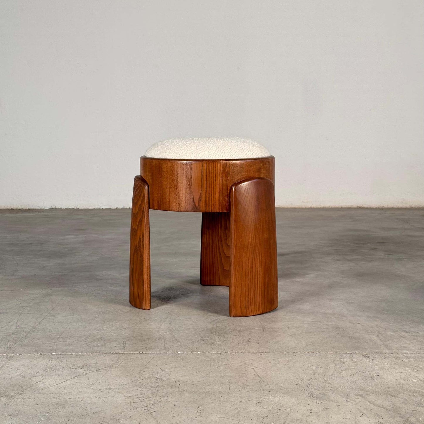 Sculptural Wooden Stools with Dedar Boucle Fabric by Forme Stools