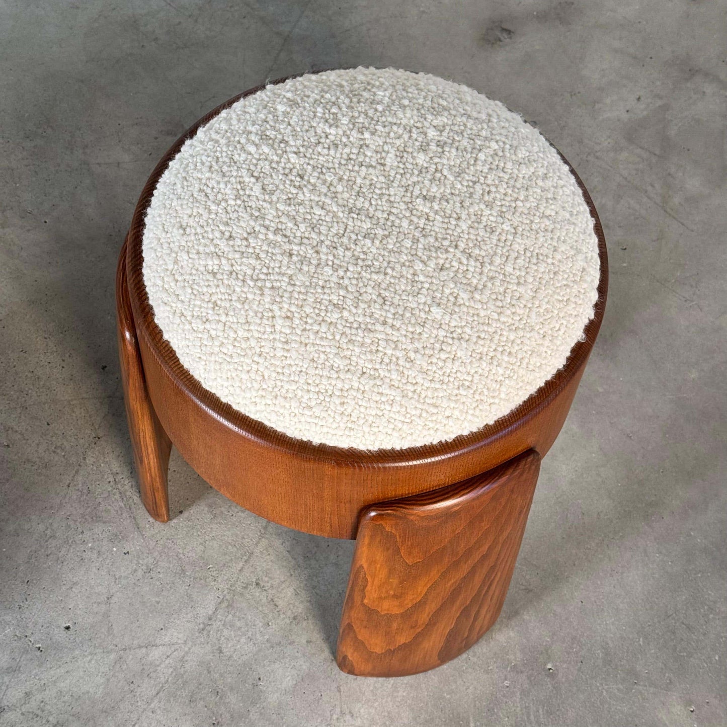 Sculptural Wooden Stools with Dedar Boucle Fabric by Forme Stools