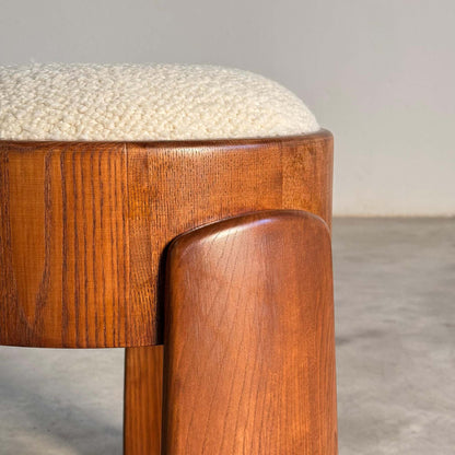 Sculptural Wooden Stools with Dedar Boucle Fabric by Forme Stools