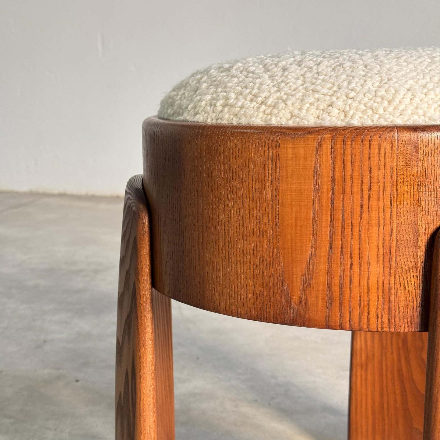 Sculptural Wooden Stools with Dedar Boucle Fabric by Forme Stools