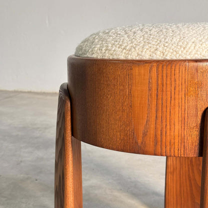 Sculptural Wooden Stools with Dedar Boucle Fabric by Forme Stools