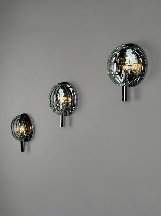 Set of 3 Faceted Glass Wall Lights by Pia Guidetti Crippa for Lumi Milano, 1960s Sconces