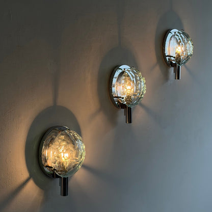 Set of 3 Faceted Glass Wall Lights by Pia Guidetti Crippa for Lumi Milano, 1960s Sconces