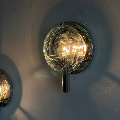 Set of 3 Faceted Glass Wall Lights by Pia Guidetti Crippa for Lumi Milano, 1960s Sconces