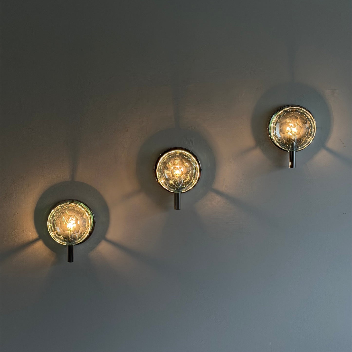 Set of 3 Faceted Glass Wall Lights by Pia Guidetti Crippa for Lumi Milano, 1960s Sconces