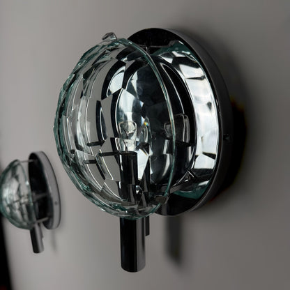 Set of 3 Faceted Glass Wall Lights by Pia Guidetti Crippa for Lumi Milano, 1960s Sconces