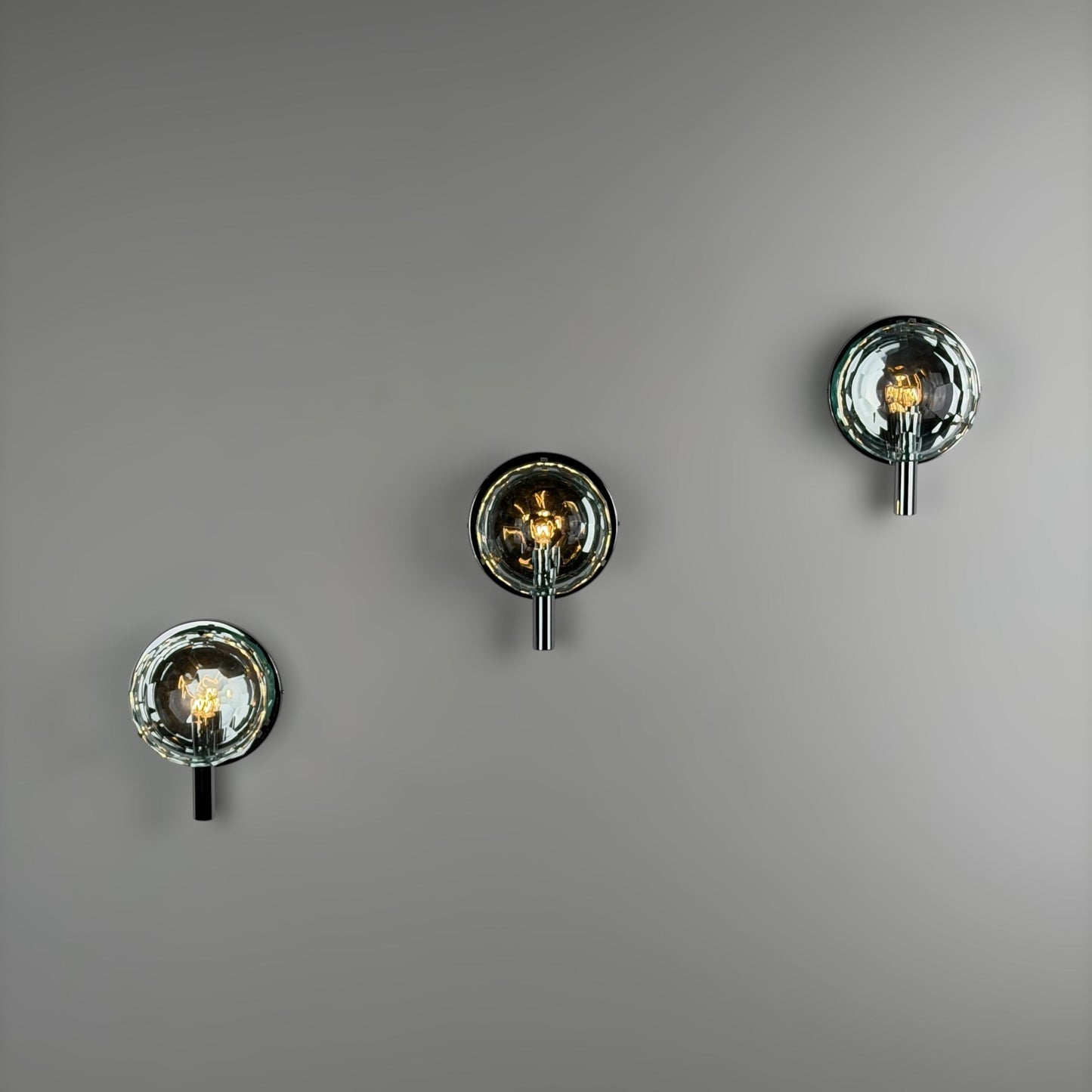 Set of 3 Faceted Glass Wall Lights by Pia Guidetti Crippa for Lumi Milano, 1960s Sconces
