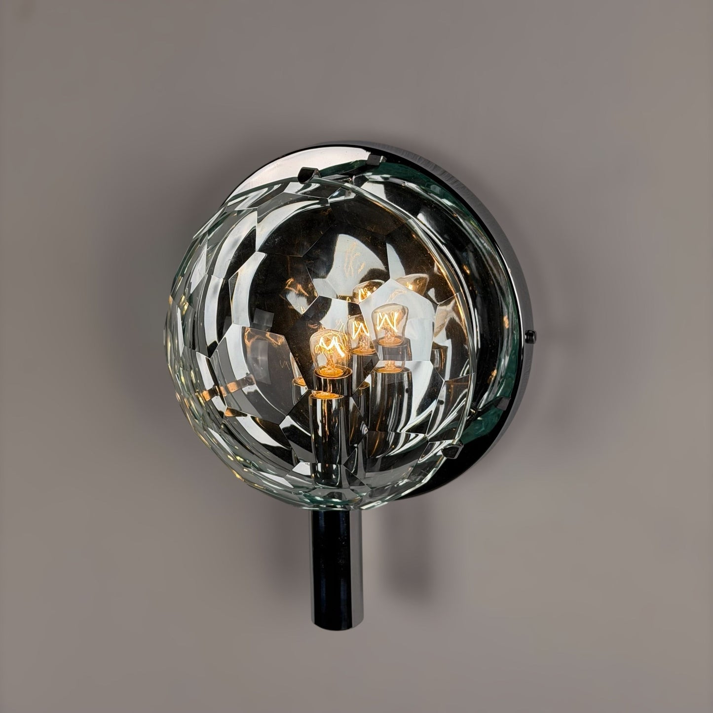 Set of 3 Faceted Glass Wall Lights by Pia Guidetti Crippa for Lumi Milano, 1960s Sconces