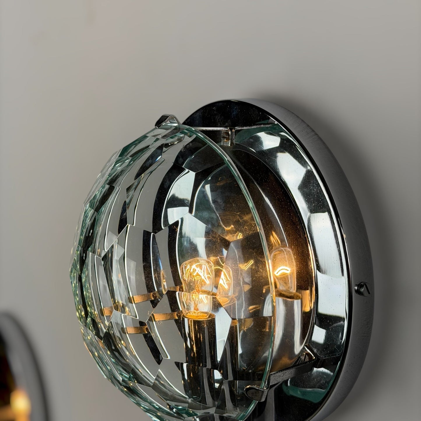 Set of 3 Faceted Glass Wall Lights by Pia Guidetti Crippa for Lumi Milano, 1960s Sconces