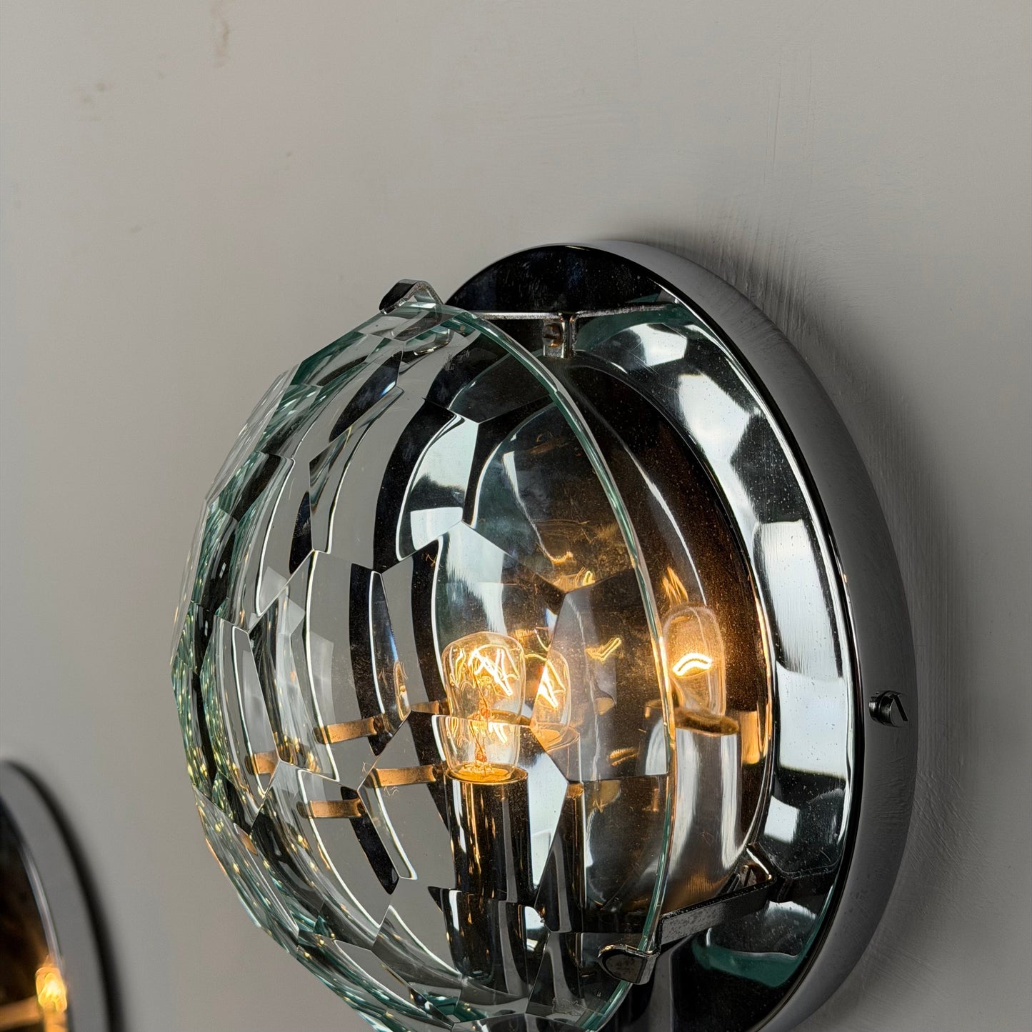 Set of 3 Faceted Glass Wall Lights by Pia Guidetti Crippa for Lumi Milano, 1960s Sconces