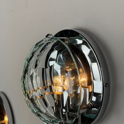 Set of 3 Faceted Glass Wall Lights by Pia Guidetti Crippa for Lumi Milano, 1960s Sconces