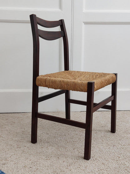 Set of 6 Wood & Wicker Italian Chairs, 1960s Dining Chairs