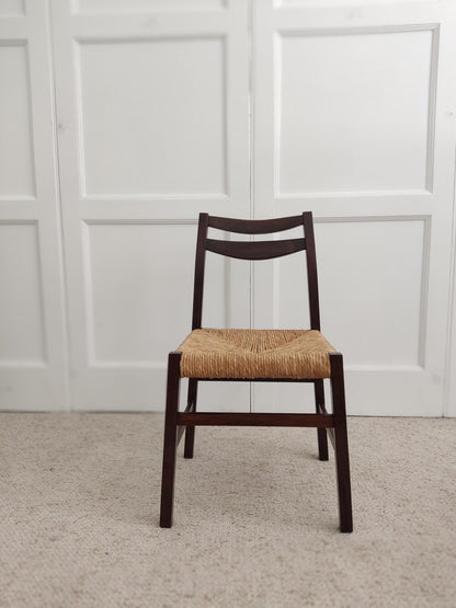 Set of 6 Wood & Wicker Italian Chairs, 1960s Dining Chairs