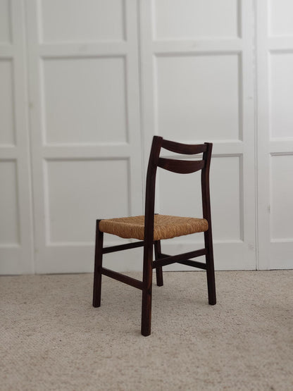 Set of 6 Wood & Wicker Italian Chairs, 1960s Dining Chairs