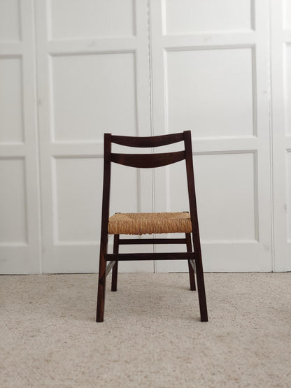 Set of 6 Wood & Wicker Italian Chairs, 1960s Dining Chairs