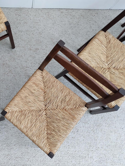 Set of 6 Wood & Wicker Italian Chairs, 1960s Dining Chairs