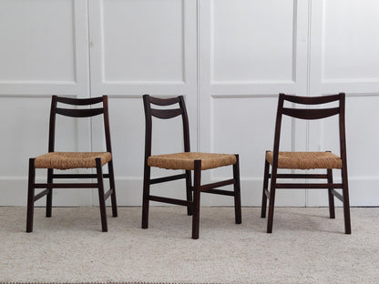 Set of 6 Wood & Wicker Italian Chairs, 1960s Dining Chairs