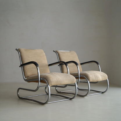 Set of Bauhaus Tubular Steel No.55 Lounge Chairs by Paul Schuitema for D3, 1930s Chairs
