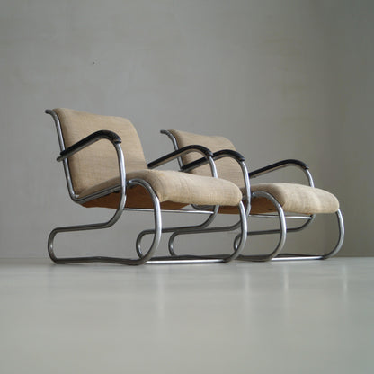 Set of Bauhaus Tubular Steel No.55 Lounge Chairs by Paul Schuitema for D3, 1930s Chairs