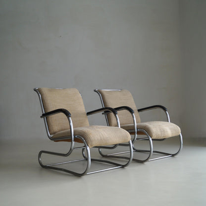 Set of Bauhaus Tubular Steel No.55 Lounge Chairs by Paul Schuitema for D3, 1930s Chairs