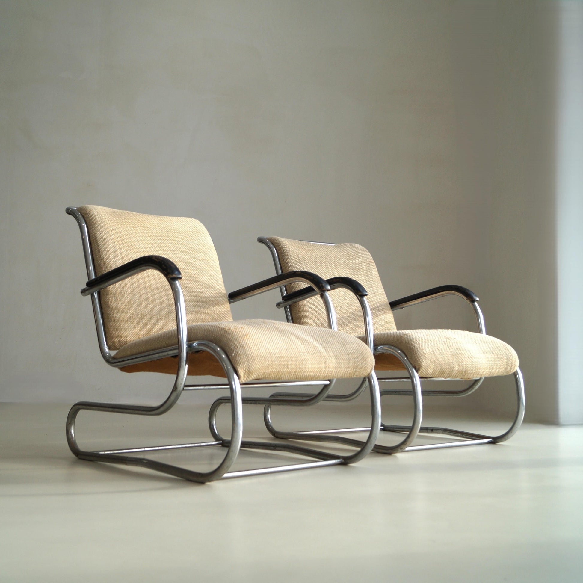 Set of Bauhaus Tubular Steel No.55 Lounge Chairs by Paul Schuitema for D3, 1930s Chairs