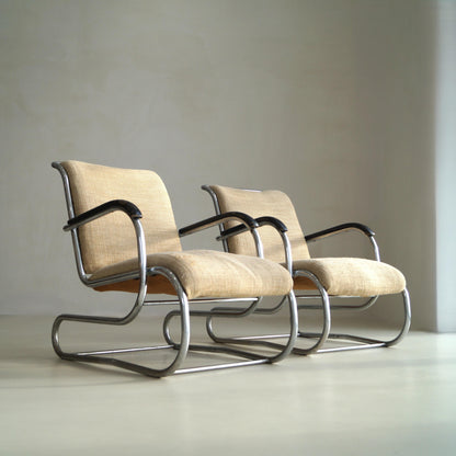 Set of Bauhaus Tubular Steel No.55 Lounge Chairs by Paul Schuitema for D3, 1930s Chairs