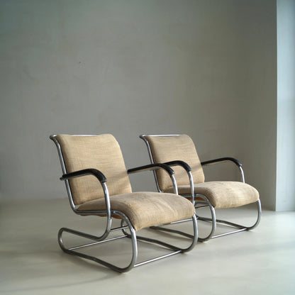 Set of Bauhaus Tubular Steel No.55 Lounge Chairs by Paul Schuitema for D3, 1930s Chairs