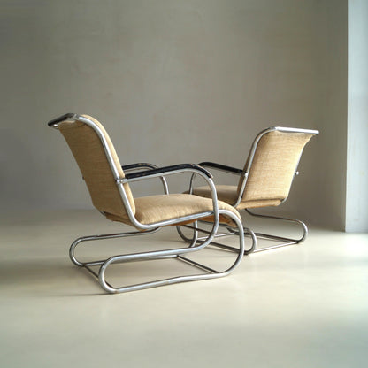 Set of Bauhaus Tubular Steel No.55 Lounge Chairs by Paul Schuitema for D3, 1930s Chairs