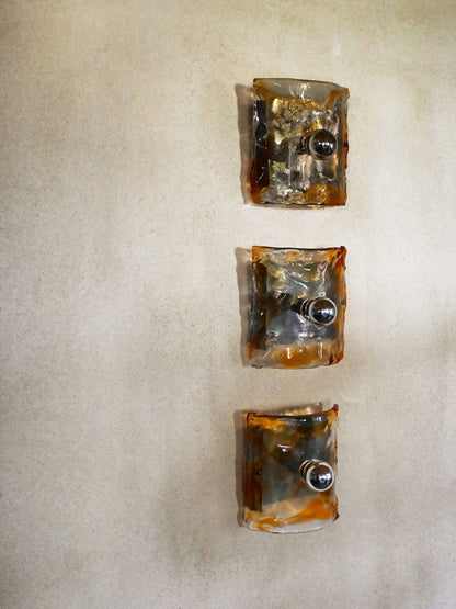 Set of Three Mazzega Wall Lamps, 1970s Sconces