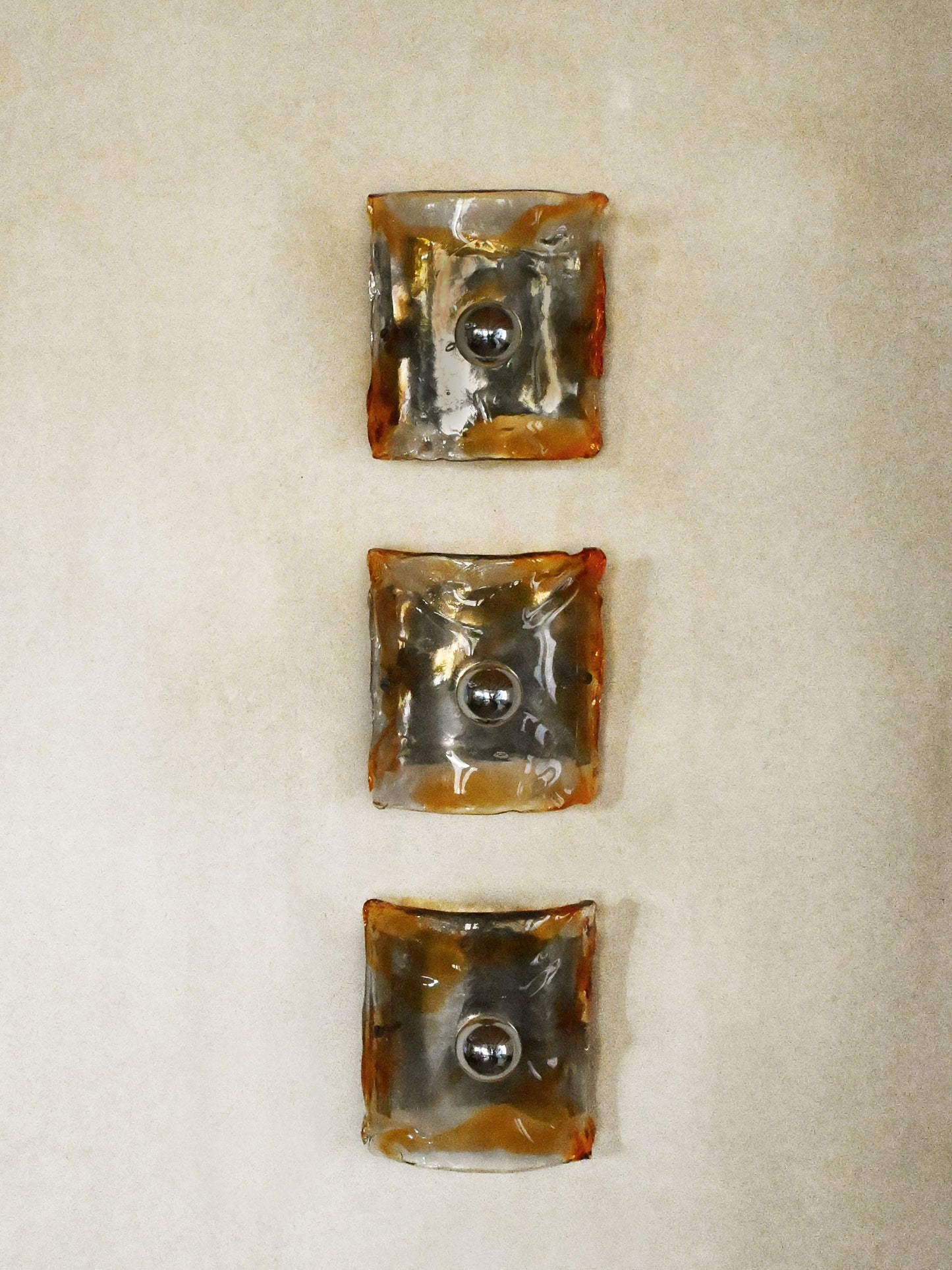 Set of Three Mazzega Wall Lamps, 1970s Sconces