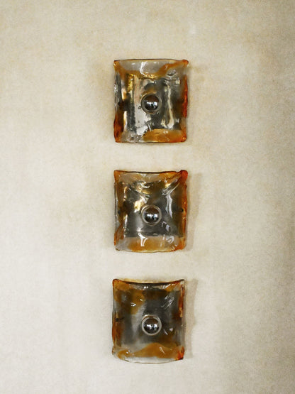 Set of Three Mazzega Wall Lamps, 1970s Sconces
