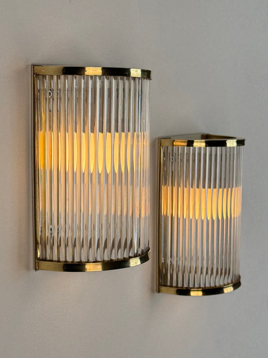 Set of Two Art Deco Style Murano Glass and Brass Wall Sconces by De Majo, 1970s Sconces