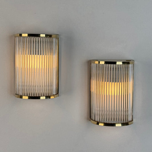 Set of Two Art Deco Style Murano Glass and Brass Wall Sconces by De Majo, 1970s Sconces