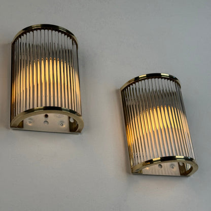 Set of Two Art Deco Style Murano Glass and Brass Wall Sconces by De Majo, 1970s Sconces