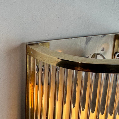 Set of Two Art Deco Style Murano Glass and Brass Wall Sconces by De Majo, 1970s Sconces